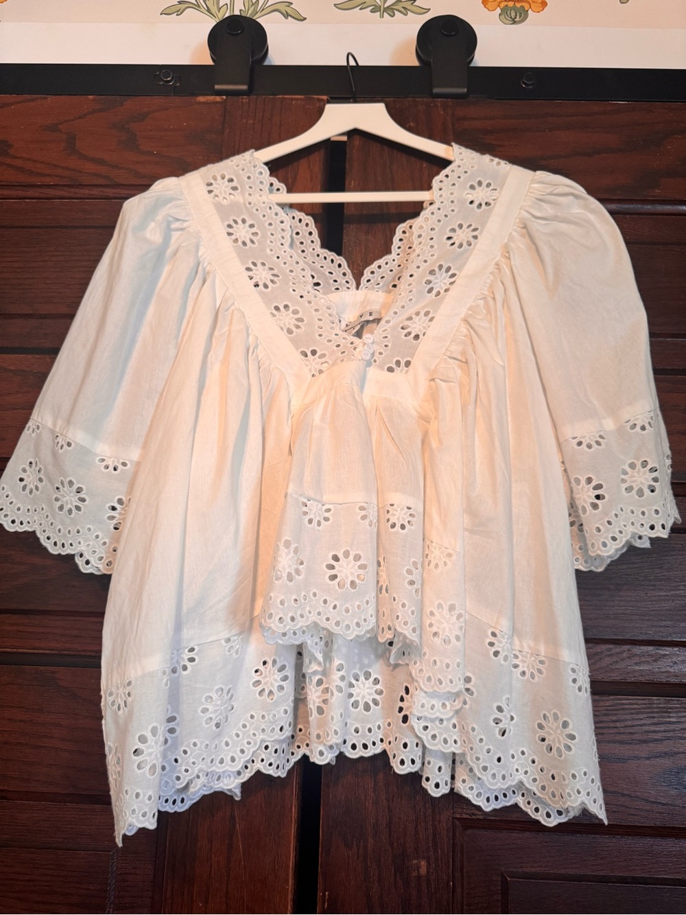 HYFVE White Eyelet Lace V-Neck Peasant Blouse